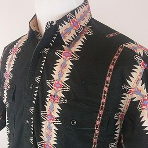 Wrangler Western Shirt Mens M Pearl Snap Aztec